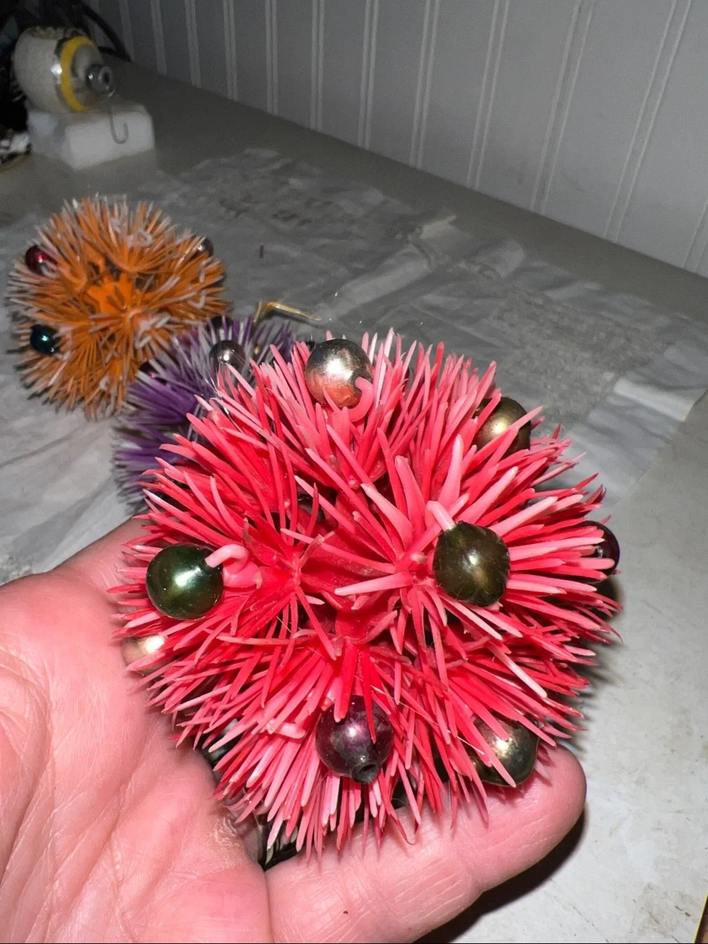 Vintage MCM Mercury glass & plastic atomic ball Christmas ornaments